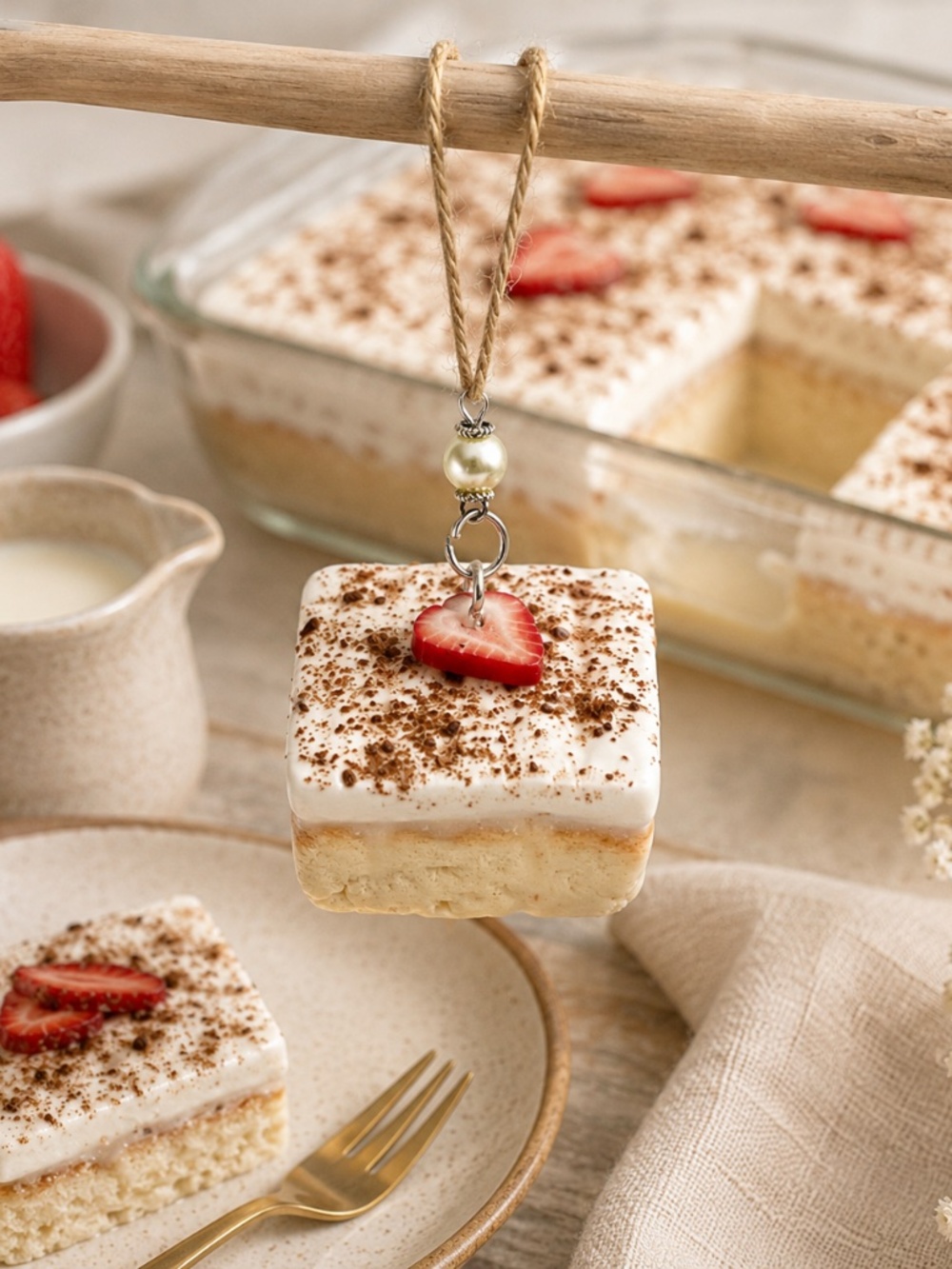 Tres Leches Cake Ornament | Handmade Latin American Hispanic Dessert, Strawberry